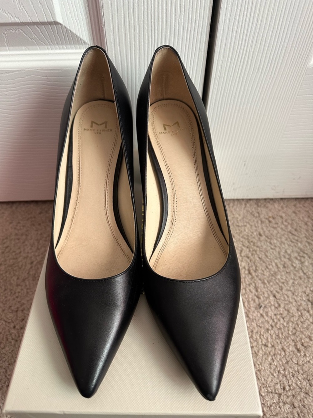 Marc Fisher Black Pointed-Toe Leather Pumps- Zala